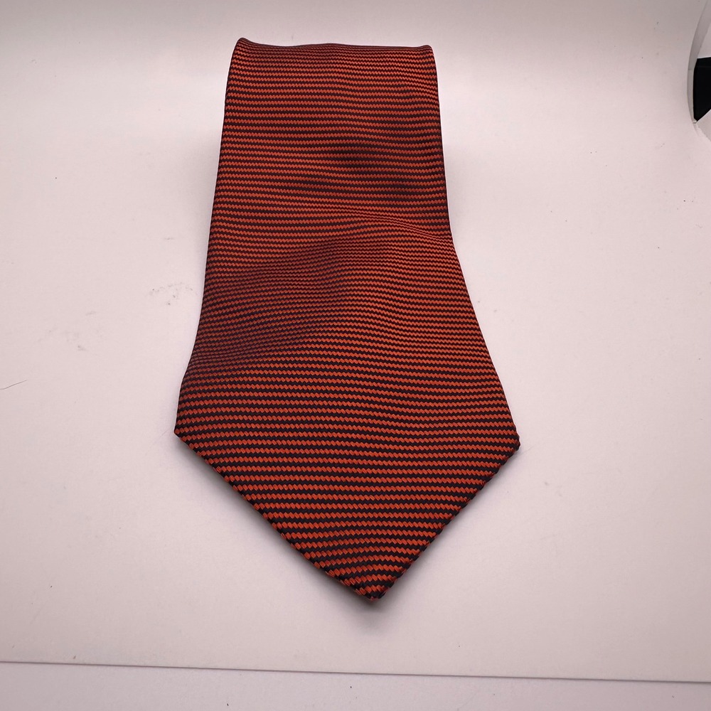 Banana Republic Men's Necktie Orange Black Striped‎ 100% Silk Made in Italy